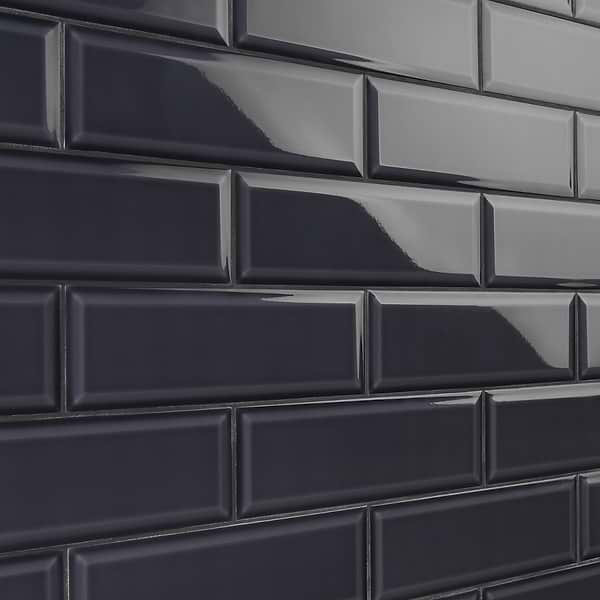 Beverly Black 4x12 Beveled Glossy Ceramic Subway Tile