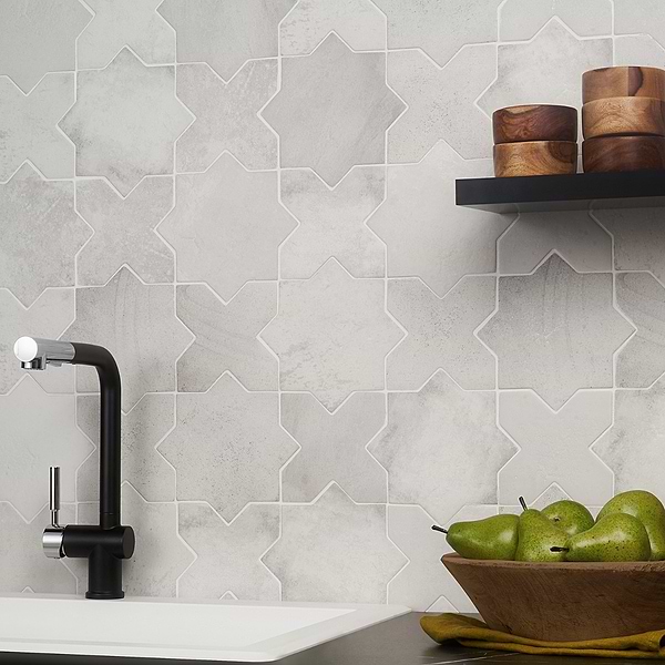 Malta White Matte Star and White Matte Cross 6" Terracotta Look Porcelain Tile