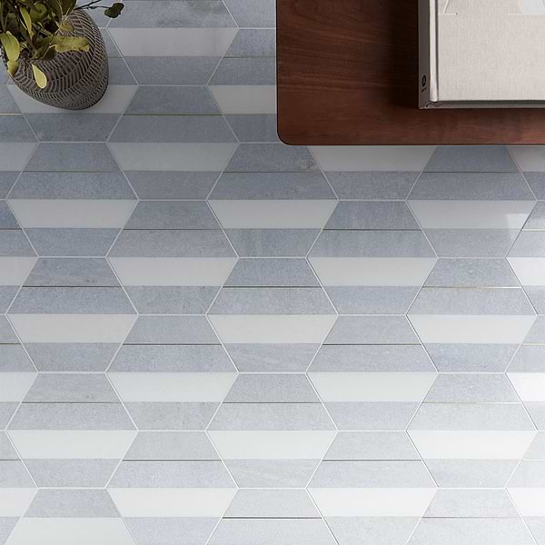 Audrey Blue and Gold 9" Hexagon Polished Blue Celeste Marble and Brass Mosaic Tile