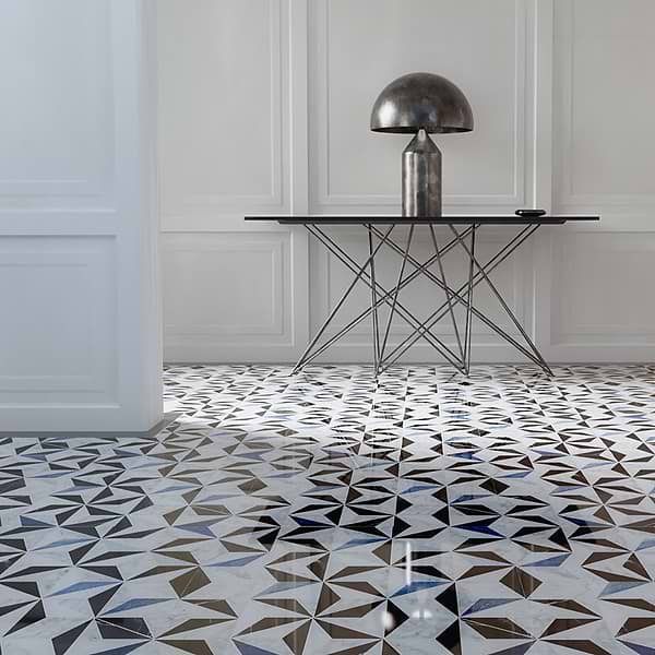 Geotech Winter Sky Blue and White Polished Marble Mosaic Tile
