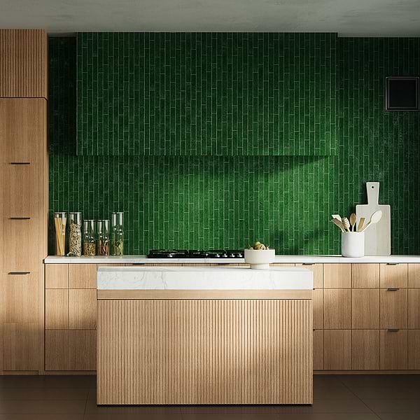 Artist Emerald Green 1.5x9 Crackled Glossy Ceramic Tile