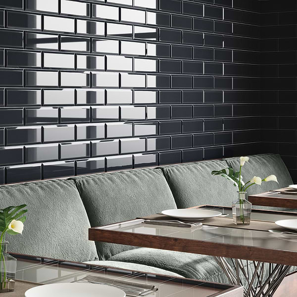 Beverly Black 4x12 Beveled Glossy Ceramic Subway Tile