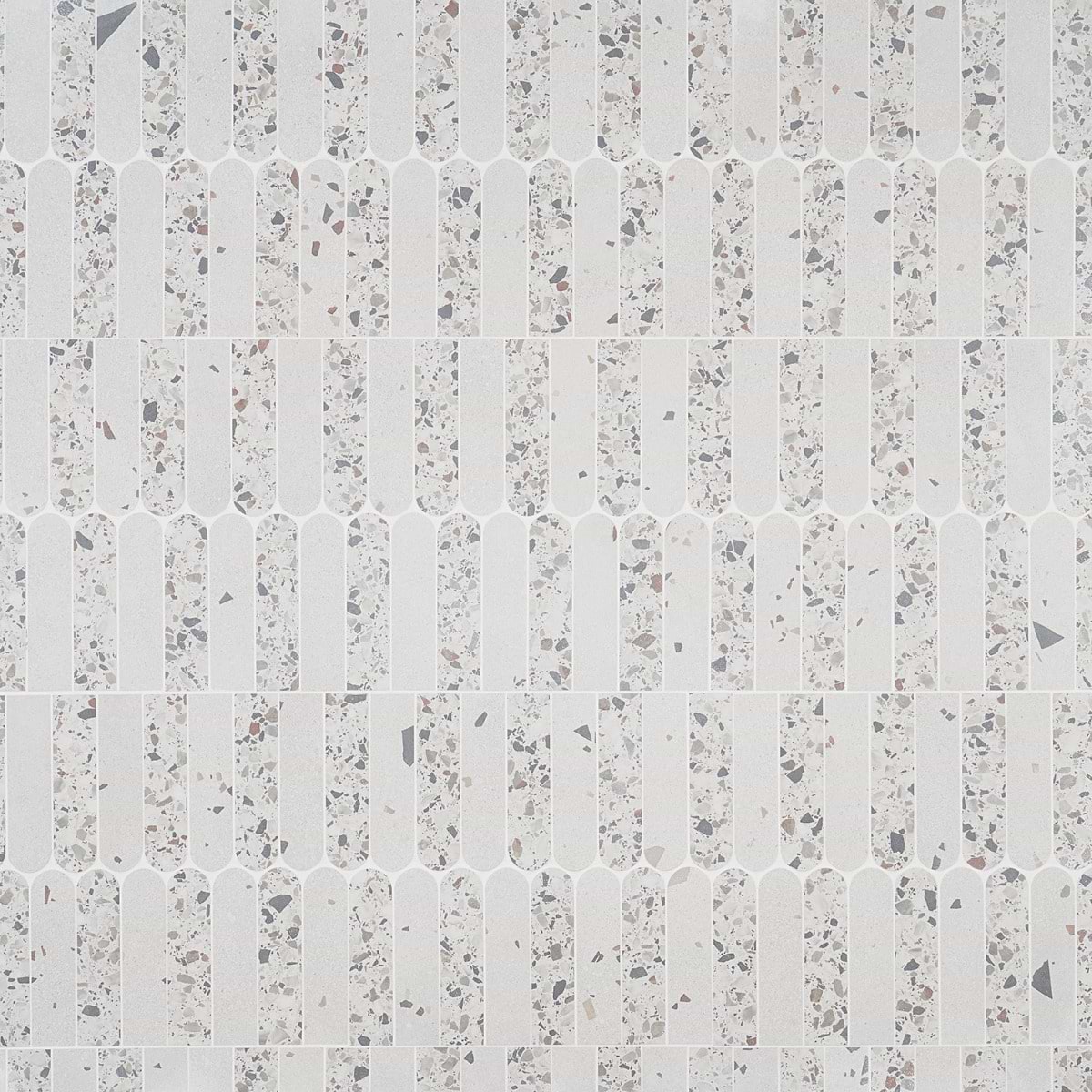 Kado Fin Ice White 2x8 Terrazzo Look Matte Porcelain Mosaic Tile