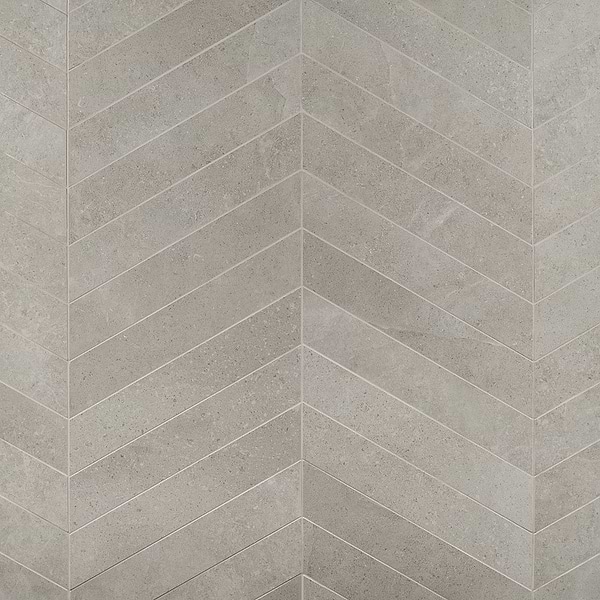 Ages Fumo Light Gray 4x21 Chevron Limestone Look Matte Porcelain Tile