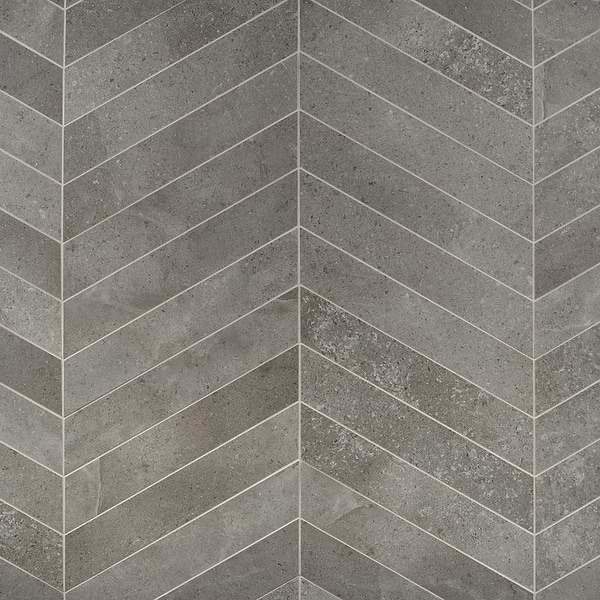 Ages Fossil Dark Gray 4x21 Chevron Limestone Look Matte Porcelain Tile