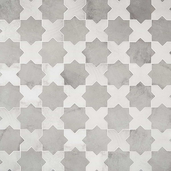 Malta Dove Gray Matte Star and White Matte Cross 6" Terracotta Look Porcelain Tile