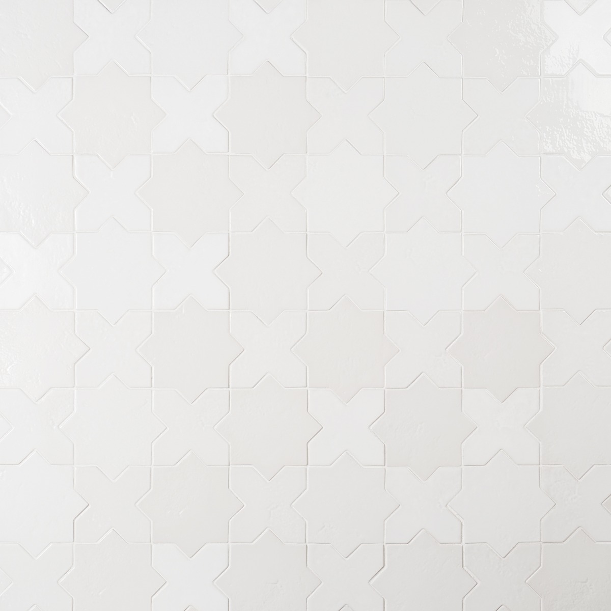 Malta White Polished Star and White Polished Cross 6" Terracotta Look Porcelain Tile