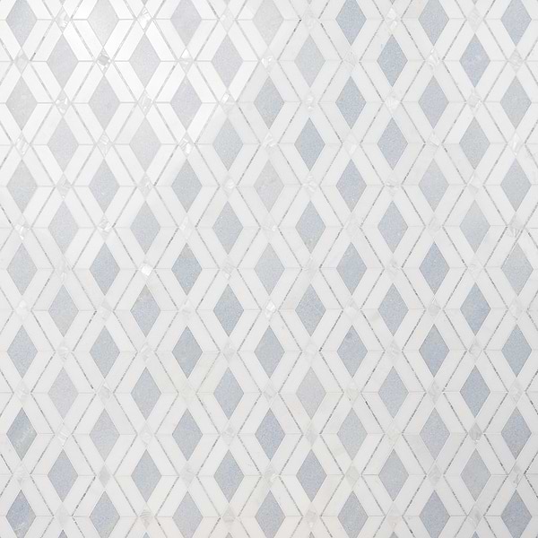 Elaine Azul Blue Celeste Polished Marble and Pearl Mosaic Tile