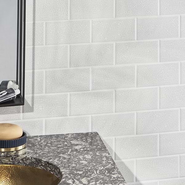 Craquelure Vintage White 3x6 Glossy Crackled Ceramic Wall Tile