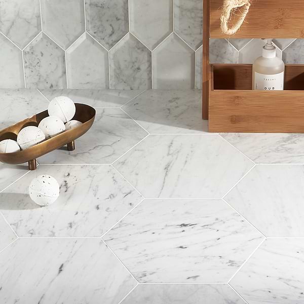 Epoch White Carrara 10" Hexagon Honed Marble
