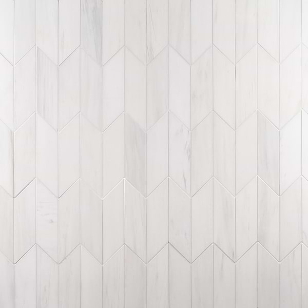 Bianco Dolomite White 3x12 Chevron Premium Honed Marble Tile