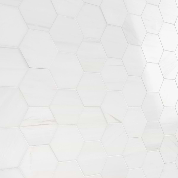 Bianco Dolomite White 4" Hexagon Premium Polished Marble Mosaic Tile