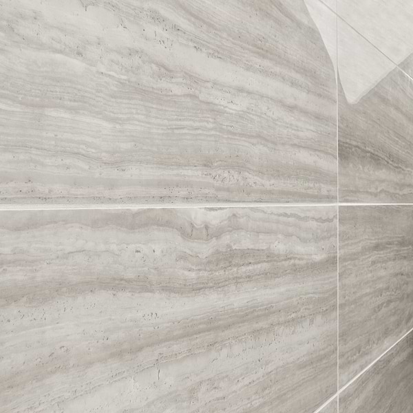 Zenit Grigio Gray 12x24 Travertine Look Polished Porcelain Tile