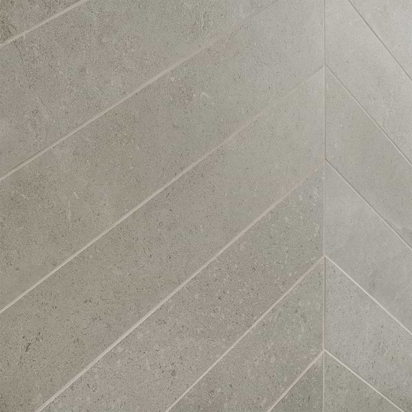 Ages Fumo Light Gray 4x21 Chevron Limestone Look Matte Porcelain Tile