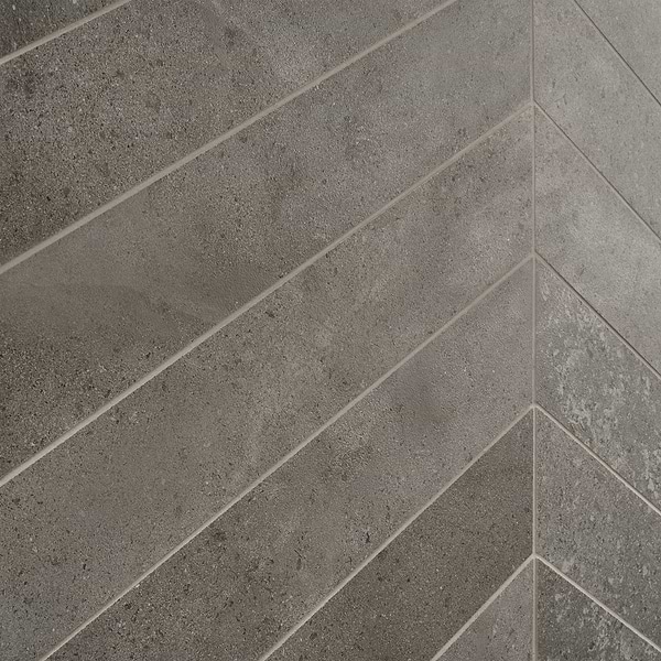 Ages Fossil Dark Gray 4x21 Chevron Limestone Look Matte Porcelain Tile