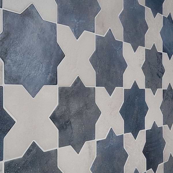 Malta Denim Blue Matte Star and White Matte Cross 6" Terracotta Look Porcelain Tile