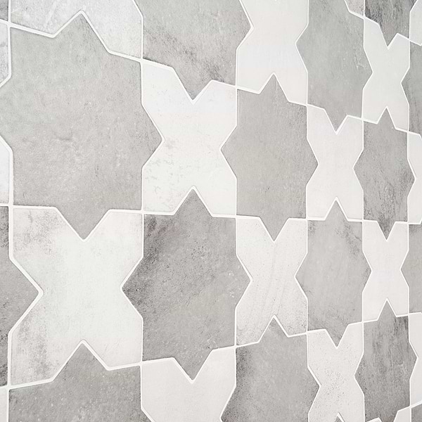 Malta Dove Gray Matte Star and White Matte Cross 6" Terracotta Look Porcelain Tile