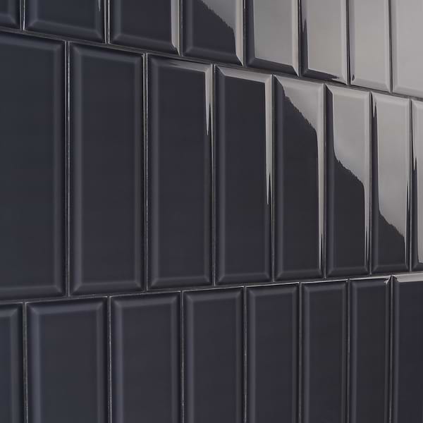Beverly Black 4x12 Beveled Glossy Ceramic Subway Tile
