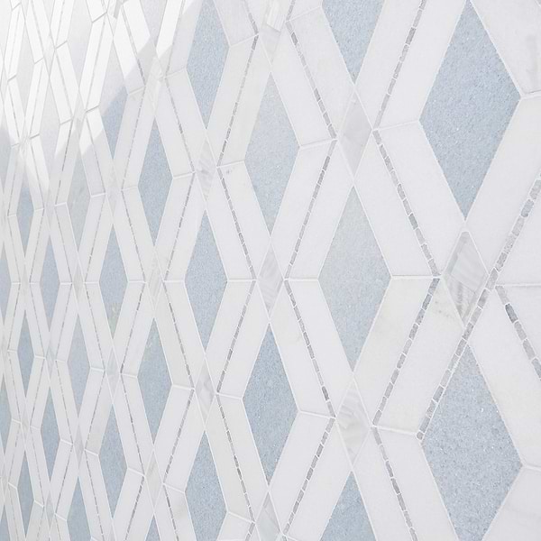 Elaine Azul Blue Celeste Polished Marble and Pearl Mosaic Tile