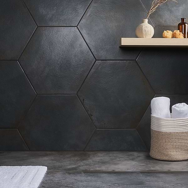 Angela Harris San Francisco Black 20" Hexagon Matte Porcelain