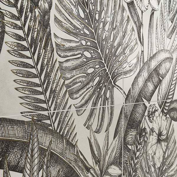 Paula Purroy Musee Gardenia Black and White 24x48 Artisan Decor Porcelain Tile