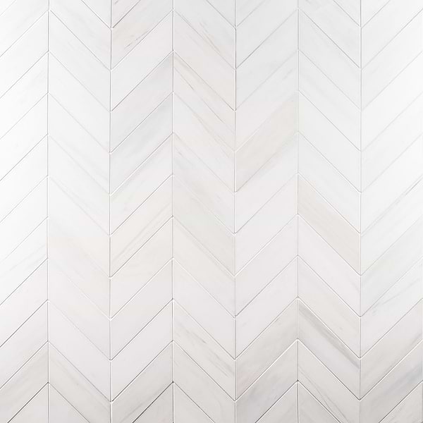 Bianco Dolomite White 3x12 Chevron Premium Honed Marble Tile