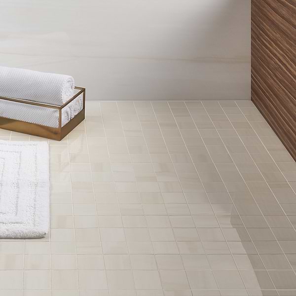 Marmo Dolomite Cream 3" Square Marble Look Polished Porcelain Mosaic Tile