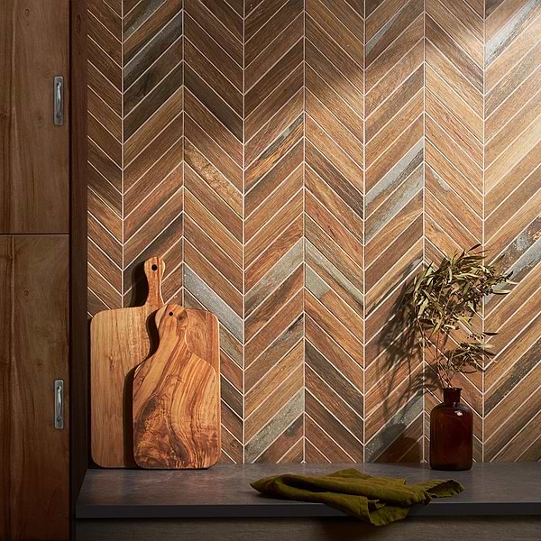 Finity Chevron Oak Matte Porcelain Wood Look Mosaic Tile