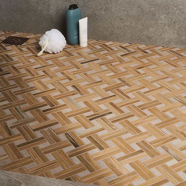 Finity Herringbone Birch Matte Porcelain Wood Look Mosaic Tile