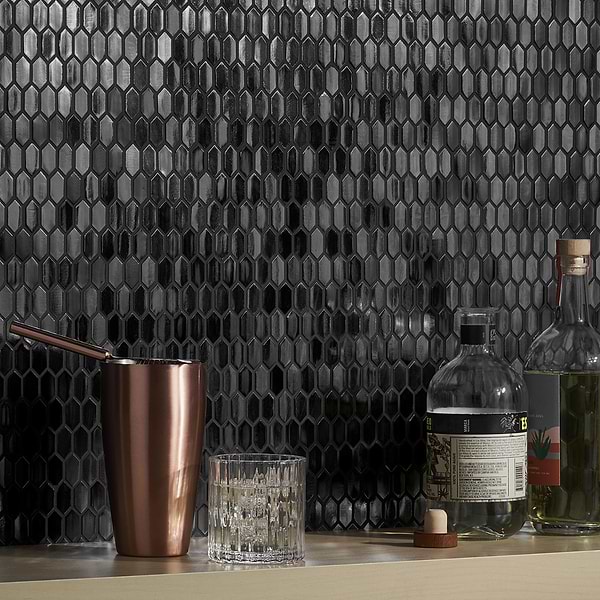 Moonlit Black; in Black Glass; for Backsplash, Bathroom Floor, Bathroom Wall, Floor Tile, Kitchen Floor, Kitchen Wall, Outdoor Wall, Shower Floor, Shower Wall, Wall Tile; in Style Ideas Art Deco, Beach, Craftsman, Transitional, Whimsical