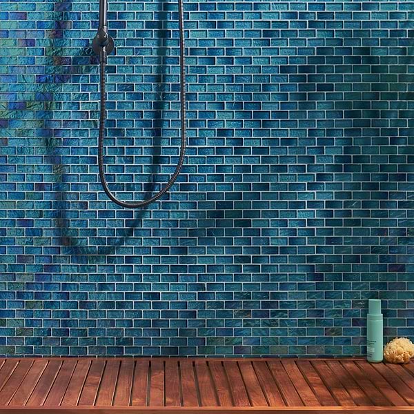 Riverton Tropical Blue 1x2 Polished Glass Mosaic Tile