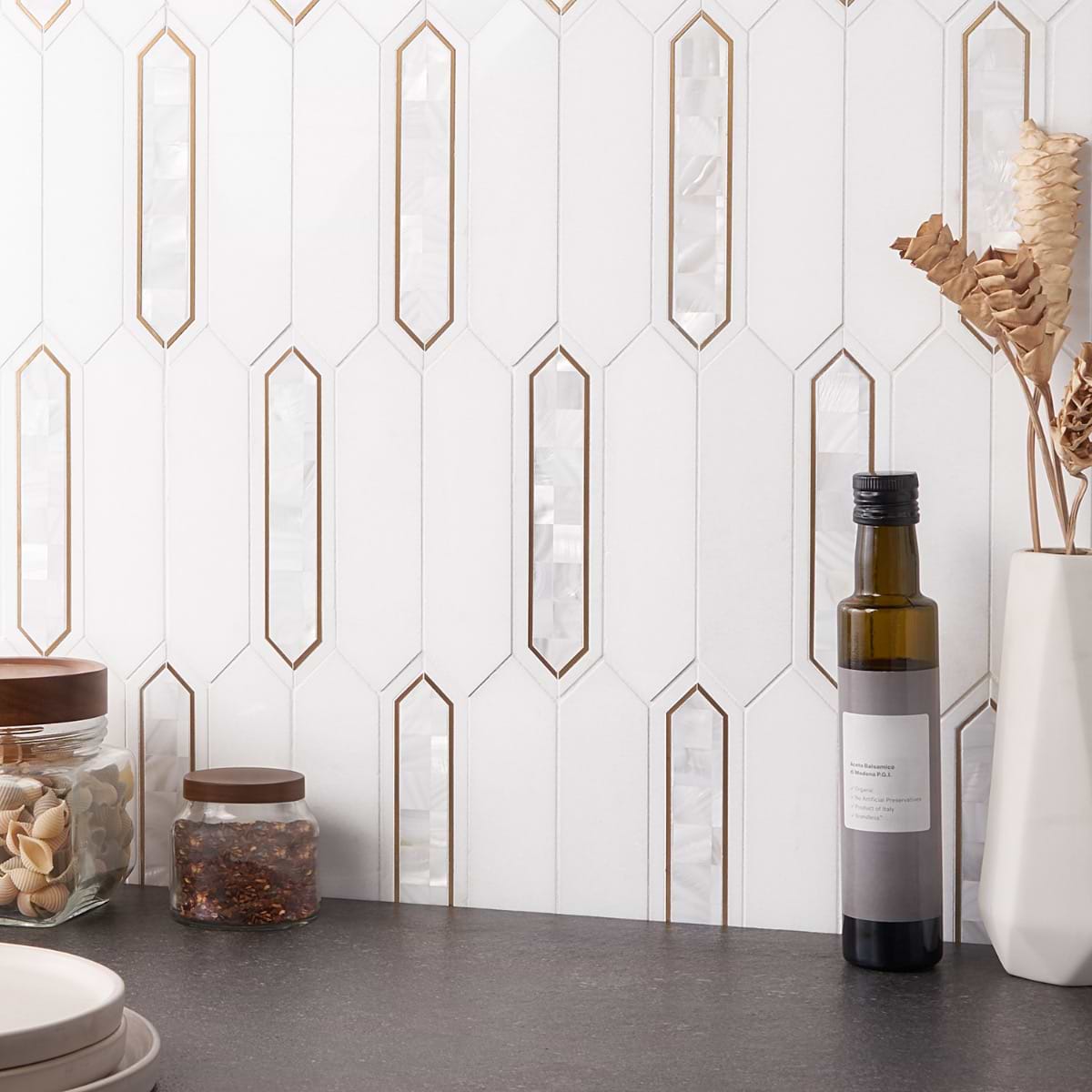 Madelyn White Pearl - White Thassos, White Pearl & Brass 