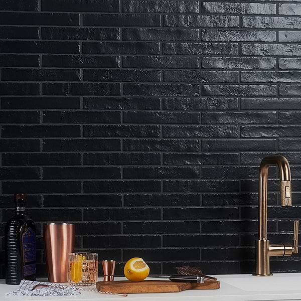 Artist Coal Black 1.5x9 Matte Ceramic Tile; in Black White Body Ceramic; for Backsplash, Bathroom Wall, Kitchen Wall, Shower Wall, Wall Tile; in Style Ideas Beach, Cottage, Craftsman, Mediterranean, Mid Century, Traditional, Transitional