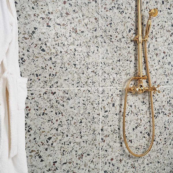 Kado Flakes Ice White 24x24 Terrazzo Look Matte Porcelain Tile