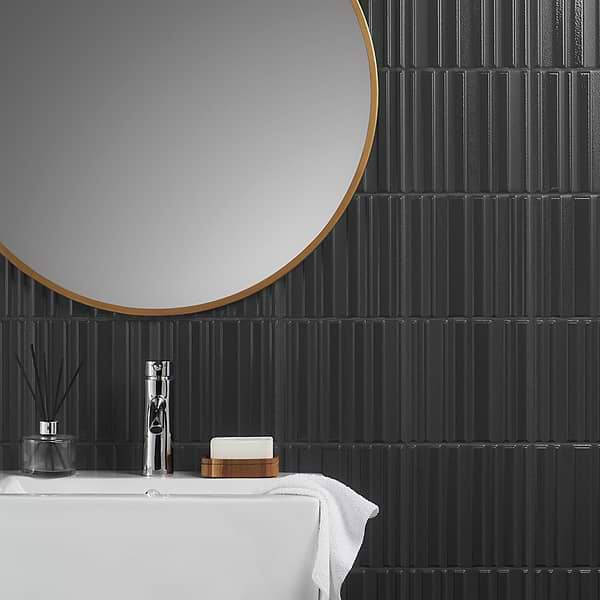 Ras Charcoal Black 8x16 3D Glossy and Matte Mixed Finish Ceramic Tile
