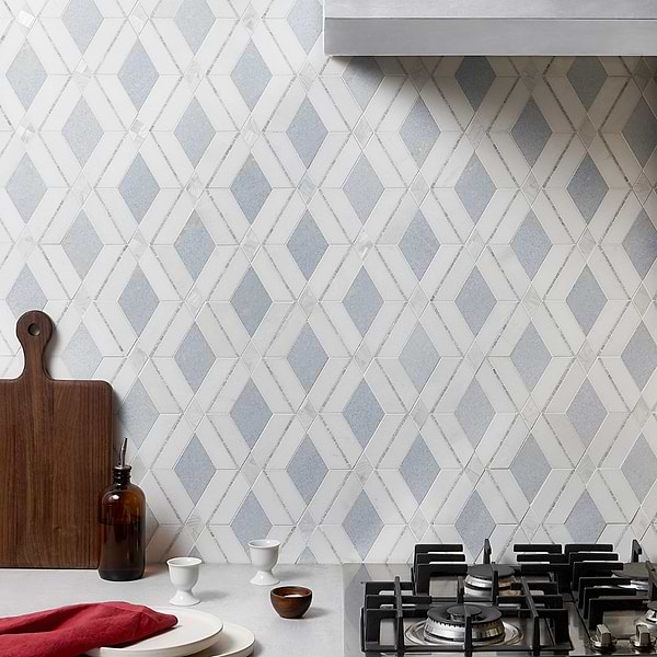 Elaine Azul Blue Celeste Polished Marble and Pearl Mosaic Tile