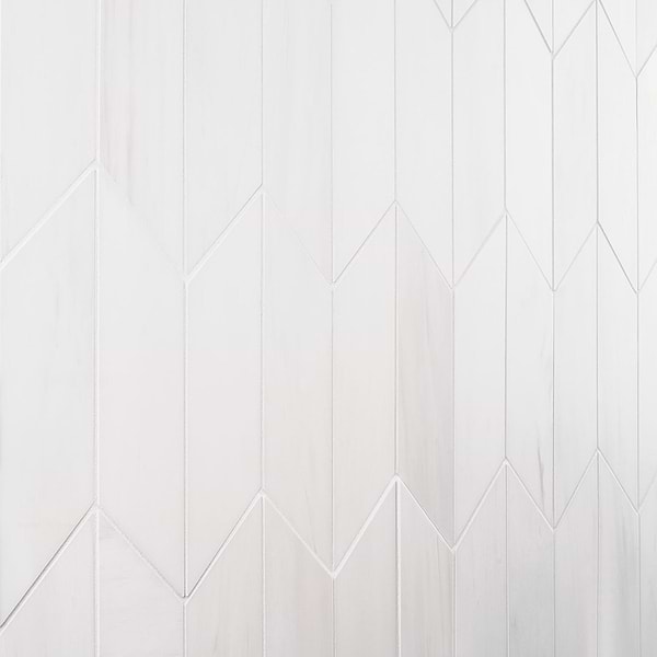 Bianco Dolomite White 3x12 Chevron Premium Honed Marble Tile