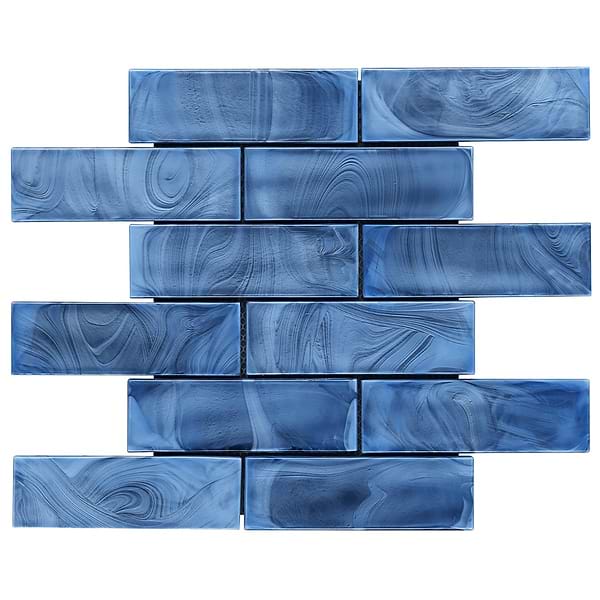 Kalifa Iridescent Sky Blue 2x6 Polished Glass Mosaic Tile