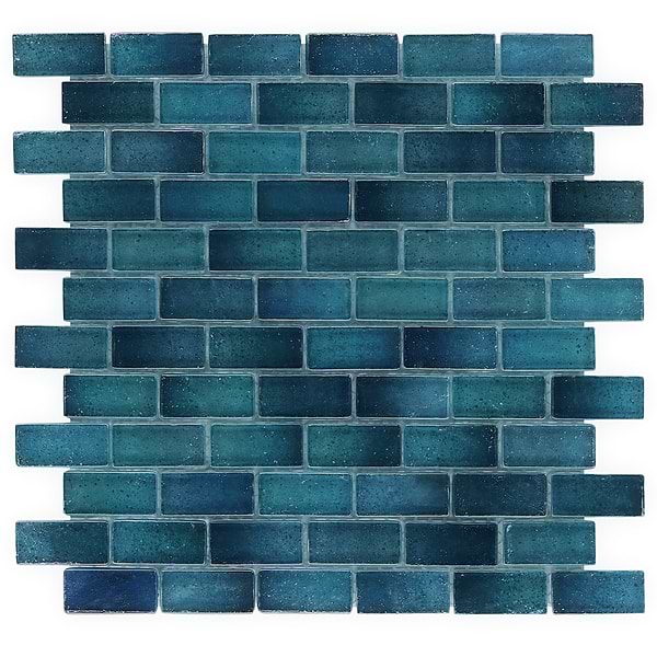 Riverton Tropical Blue 1x2 Polished Glass Mosaic Tile