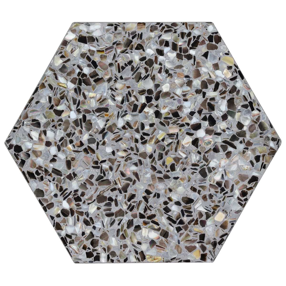 Pearl Terrazzo Polished Black 8" Hex Polished Terrazzo
