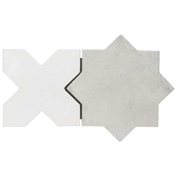 Malta Dove Gray Matte Star and White Matte Cross 6" Terracotta Look Porcelain Tile