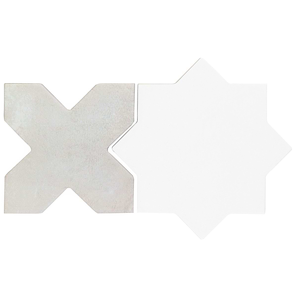Malta White Polished Star and White Matte Cross 6" Terracotta Look Porcelain Tile