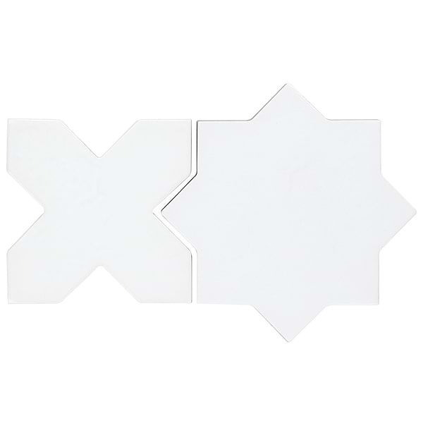 Malta White Polished Star and White Polished Cross 6" Terracotta Look Porcelain Tile