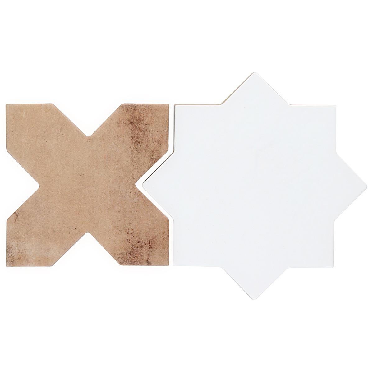 Malta White Polished Star and Cotto Brown Matte Cross 6" Terracotta Porcelain Tile