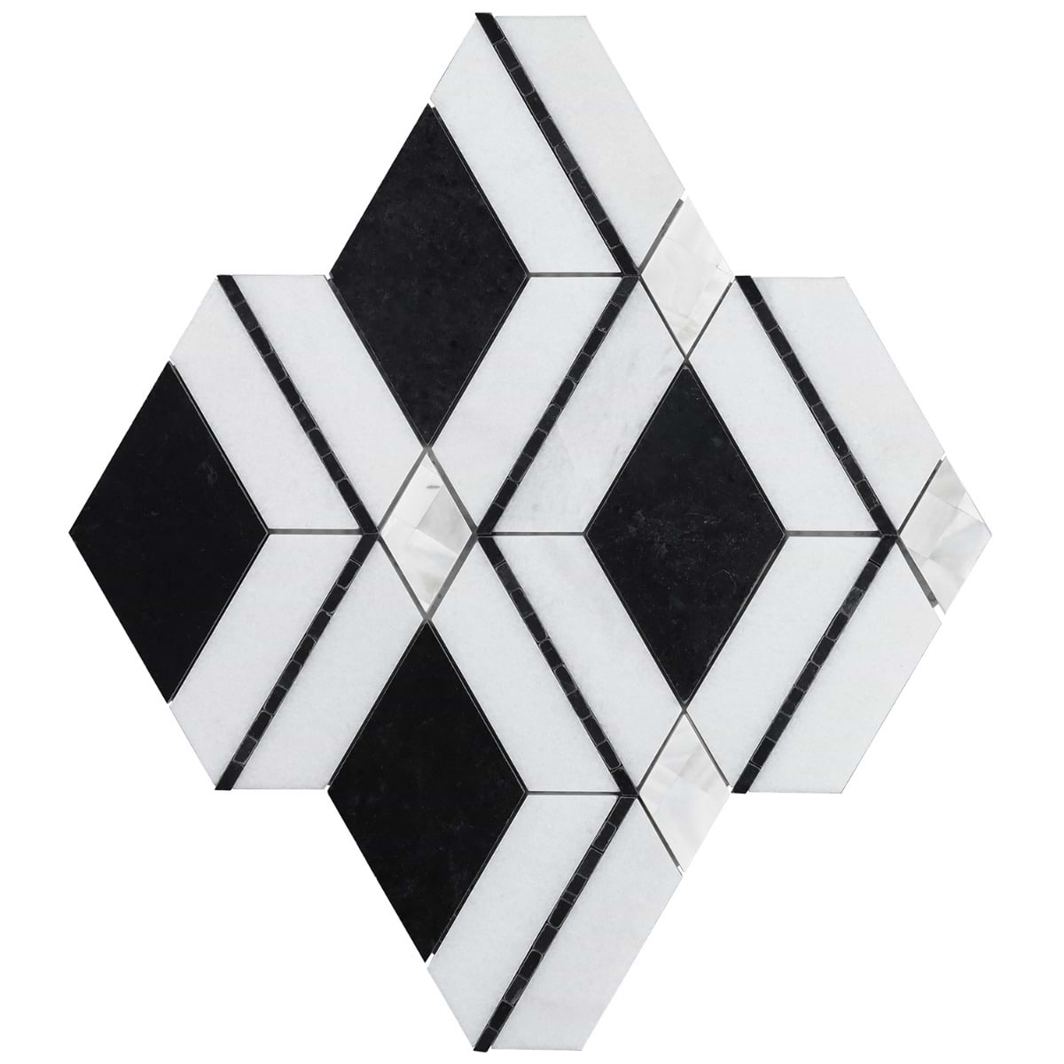 Elaine Nero Black & White Polished Marble and Pearl Mosaic Tile