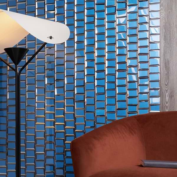 Close Out - Reverso Glam Blue; in Blue Mirrored Glass; for Backsplash, Bathroom Wall, Kitchen Wall, Wall Tile; in Style Ideas Art Deco, Contemporary, Transitional, Whimsical