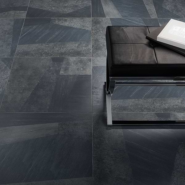 Palladiana Black 24x24; in Black and Gray Colorbody Porcelain; for Backsplash, Bathroom Floor, Bathroom Wall, Commercial Floor, Floor Tile, Kitchen Floor, Kitchen Wall, Outdoor Floor, Outdoor Wall, Pool Tile, Shower Floor, Shower Wall, Wall Tile; in Style Ideas Contemporary
