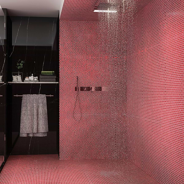 Moonlit Metallic Red 1/4" x 1" Polished Glass Mosaic Tile