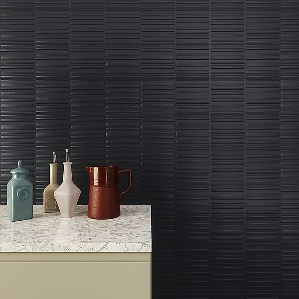 Ras Charcoal Black 8x16 3D Glossy and Matte Mixed Finish Ceramic Tile