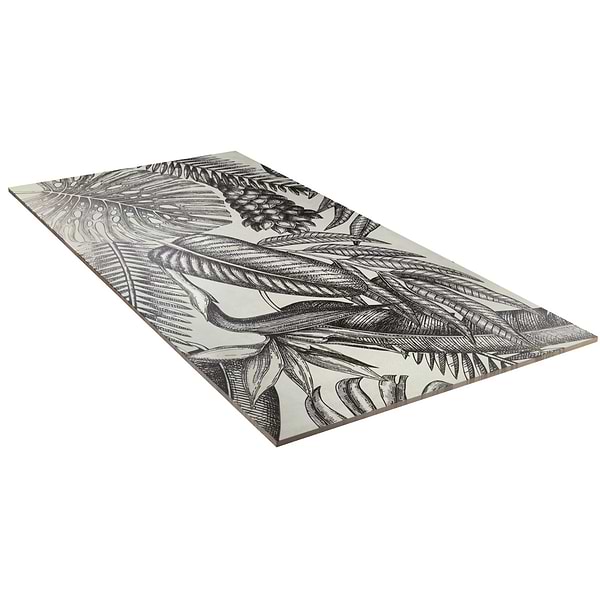 Paula Purroy Musee Gardenia Black and White 24x48 Artisan Decor Porcelain Tile